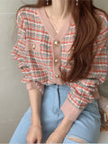 Yeknu  Autumn Winter Knitted Cardigan Women Fashion Tweed Sweater Ladies Tops Korean Style V Neck Knit Cardigans Woman Coat