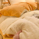 Yeknu  Towel Embroidery Washed Cotton Bedding Sets Ultra Soft Skin-Friendly Cotton Bed Sheet Set Cartoon Bedclothes for King Queen Size