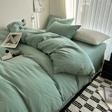Yeknu  Bed Linen Solid Cotton Bedding Set with Sheet Duvet Cover Pillowcases Single Couple Bedsheet King Queen Double Twin Size