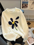 Yeknu  Women's Navy Pullover Sweater Harajuku Y2k Long Sleeves O-Neck Sweaters 90s Aesthetic Vintage 2000s Fashion Clothes Autumn