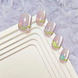 Yeknu  10Pcs/set Pink Short Square Handmade Press on Nails Cat Eye with Embossed Flower Nail Art Tips for Sweety Women&Girls Daily Wear