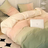 Yeknu INS Gradual Cream Pink Green Bedding Set Floral Duvet Cover Pillowcase Kawaii Bed Sheet Quilt Cover Single Queen King Size