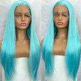 Yeknu  Long Blue Lace Front Wig Silky Straight Synthetic Hair Free Part Light Blue Kinky Straight 13X4 Frontal Colored Wigs for Women