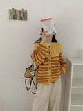 Yeknu  Autumn Green Striped Cardigan Knitted Sweater Women Casual Long Sleeve Ladies Cardigans Tops Korean Style Woman Sweaters Coat