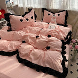 Yeknu  Ins Pink Bow Bedding Set Ruffles Duvet Cover Set Flat Sheet Set Women Girls Princess Bed Linen Set Single Twin Queen Bedclothes