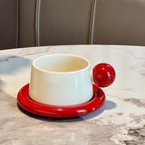 Yeknu  Creative Ceramic Milk Cups, Household Office Wedding Items, Porcelain Water Mugs, Vintage style Coffee Cup Red Plate Combination
