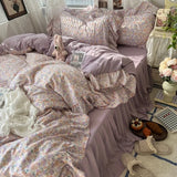 Yeknu  Korean Princess Style Floral Ruffles Bedding Set Skin-friendly Soft Duvet Cover Set Bed Sheet Or Bed Skirt Pillowcases