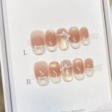 Yeknu  10pcs Short Round French Press on Nails Handmade White Bow Nude Pink Fake Nails for DIY Manicure Wearable False Nail For Girls