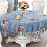 Yeknu European Round Tablecloth High Grade Upscale Jacquard Tablecloth Rectangular Tassel Coffee Table Cloth Bedside Table Cover Cloth