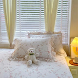 Yeknu 100% Cotton 2pcs Flower Prints Ruffles Pillowcases 48x74cm Sizes Cushion Cover for Bed Floral Style Adults Kids Pillowslip 베개커버