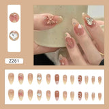 Yeknu  24pcs Bow Press on Nail Heart-shaped Diamond Artificial Fake Nails Seamless Removable False Nail