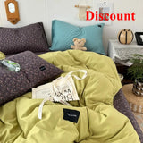 Yeknu  Mixed and matched small floral fiber washed cotton solid color four-piece quilt cover girl heart 1.5m 1.8 sheets