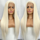 Yeknu  Platinum Blonde Synthetic Lace Front Wig Pre Plucked Long Silky Straight White Blonde 13X4 Heat Resistant Fiber Wigs for Women