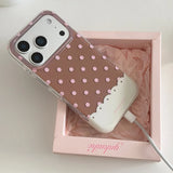 Yeknu  Fashion Cake Pink Brown Polka Dot Phone Case For iPhone 17 air 16 Pro Max Cases 15 14 Promax 13 Vintage Soft Back Cover
