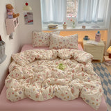 Yeknu 100% Cotton Bedding Set Cartoon Cute Animals Duvet Cover Set Bed Linen Flat Sheets Set 2 Pillowcases Single Double Queen Size
