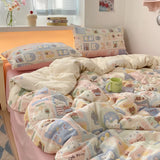 Yeknu 100% Cotton Bedding Set Cartoon Cute Animals Duvet Cover Set Bed Linen Flat Sheets Set 2 Pillowcases Single Double Queen Size