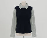 Yeknu  Autumn Knitted Patchwork Pullover Tops Women Striped Print Fashion Casual Ladies Blouses Korean Style Woman Tops