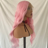 Yeknu  Pastel Pink Wig Long Curly Synthetic Hair Lace Front Wig Natural Wavy Colored Frontal 13X4 Lace Front Wigs for Women Cosplay