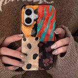 Yeknu  Retro Leopard Pattern Stitching Phone Case For iPhone 16 Pro Max 15 14 13 12 11 XS X XR 7 8 Plus SE Shockproof Bumper Cover