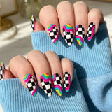Yeknu  24pcs Press on Nails Black And White Fake Nail Short Square Full Coverage Nail Tips for Women&Girl Removable Wearable False Nail