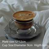 Yeknu  Creative Stainless Steel Stand Coffee Cup Glass Heat-resistant Fair Tea SetinsTrendy Bauhaus Retro Cup