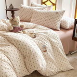 Yeknu  Soft washable four-piece set embroidered cartoon cute quilt cover sleeping naked student dormitory three-piece set