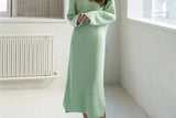 Knitted Autumn Winter V-Neck Dress Women Korean Style Loose Fashion Split Ladies Dresses Casual Woman Long Dress