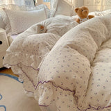 Yeknu  4Pcs Spring Vibrant Flowers 100% Cotton France Princess Style Bedding Set Single Twin Queen Duvet Cover Bed Sheet Pillowcases