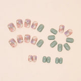 Yeknu  24pcs Spring Floral Print Press on Nails Small Fresh Flowers Manicure Wearable Nail for Women and Girls False Nail