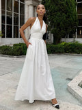 Yeknu  Jastie Spring Summer New Women's Waist Cinched V-neck Long Dress Female Cotton Camisole Dress Fashionable Oversized Dresses