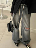 Yeknu  Autumn Long Jeans Pants Women Ripped Hole Korea Style Loose Ladies Jeans Trousers Wide Leg Fashion Casual Woman Pants