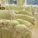 Yeknu  New INS Princess Style Bedding Sets Ruffle Lace Bow Quilt Cover Romantic Bedclothes Woman Girls Bedroom Duvet Cover 4pcs