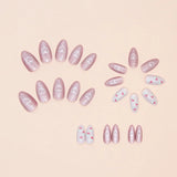 Yeknu  24Pcs Almond Press-On Nails in Pink Cat Eye with Heart & Strawberry Designs – Glossy Acrylic Stick-On Nails for Women & Girls