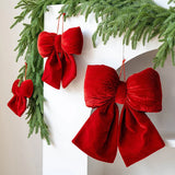 Yeknu  Christmas Bow Decoration DIY Xmas Trees Decorations Velvet Red Bow Knot Baubles Hanging Ornaments Pendant For Holiday Home Party