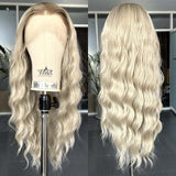 Yeknu  Ombre Ash Blonde Wig Long Natural Wavy Synthetic Hair Loose Curly Middle Part 13X4 Highlight Colored Wigs for Women Daily Party