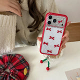 Yeknu  The red frame full screen bow is suitable for Apple 14promax mobile phone case 13 new iphone17promax Korean ins gir