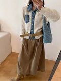 Yeknu  Knitted Autumn Winter Cardigan Women Denim Patchwork Fashion Ladies Cardigans Casual Loose Woman Sweater Coats