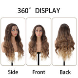Yeknu  Ombre Brown 13x4 Lace Front Wig 280g 180% Density 26 Inch Synthetic Hair Wigs 13x4 Body Wave Transparent Lace Front Wig