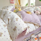 Yeknu  Ultra-Soft Wrinkle Gauze Washed Cotton Bedding Set: Ins Printed Duvet Cover, Sheets | 3/4 Pcs for Dorm & Home