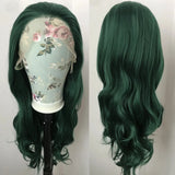 Yeknu  Long Curly Wavy Natural Wave Synthetic Hair Free Part Dark Green Body Wave Glueless Pre Plucked 13X4 Lace Frontal Wigs for Women