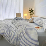 Yeknu  Blue Strip Duvet Cover Twin Full Queen 4Pcs Vertical Striped Microfiber Soft and Lightweight Comforter Cover Sheet Pillowcases