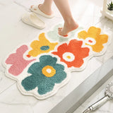 Yeknu  Tufting Floral Bathmat Soft Bathroom Door Mat Fluffy Rug Bedroom Foot Carpet Floor Safety Pad Aesthetic Home Room Decor