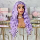 Yeknu  Light Purple Body Wave Synthetic Wig Middle Part Long Wavy Natural Hair Lavender Colored 13X4 Lace Front Wigs for Women Party