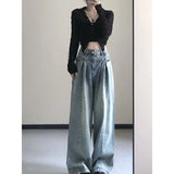 Yeknu  Vintage American High Waist Wide Leg Jeans for Women Pear Shape Slimming Straight Loose Drapey Ankle-Length Pants Long Trousers