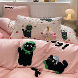 Yeknu Cute Cat  Bedding Set For adults kids Brown pink Lovely Bed Sheet set With Pillowcases Colorful King Queen Full size