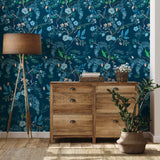 Yeknu  Blue Peacock Peel and Stick Wallpaper Boho Floral Self Adhesive Wall Paper Waterproof Leaf Contact Paper for Cabinet Shelf Liner