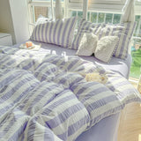 Yeknu Nordic Bedding Set Ins Popular Striped Duvet Cover Set Bed Sheets Set Single Twin Full Queen Size Skin-Friendly Soft Bedding