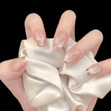 Yeknu  24pcs Phnom Penh Cat's Eye Press on Nail Gem Light Pink Artificial Fake Nails Seamless Removable False Nail