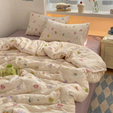 Yeknu 100% Cotton Bedding Set Cartoon Cute Animals Duvet Cover Set Bed Linen Flat Sheets Set 2 Pillowcases Single Double Queen Size