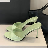 Yeknu  New Summer Fashion Open Toe Women Slipper Slip On Elegant Thin Heel Dress Pumps Ladies Slides